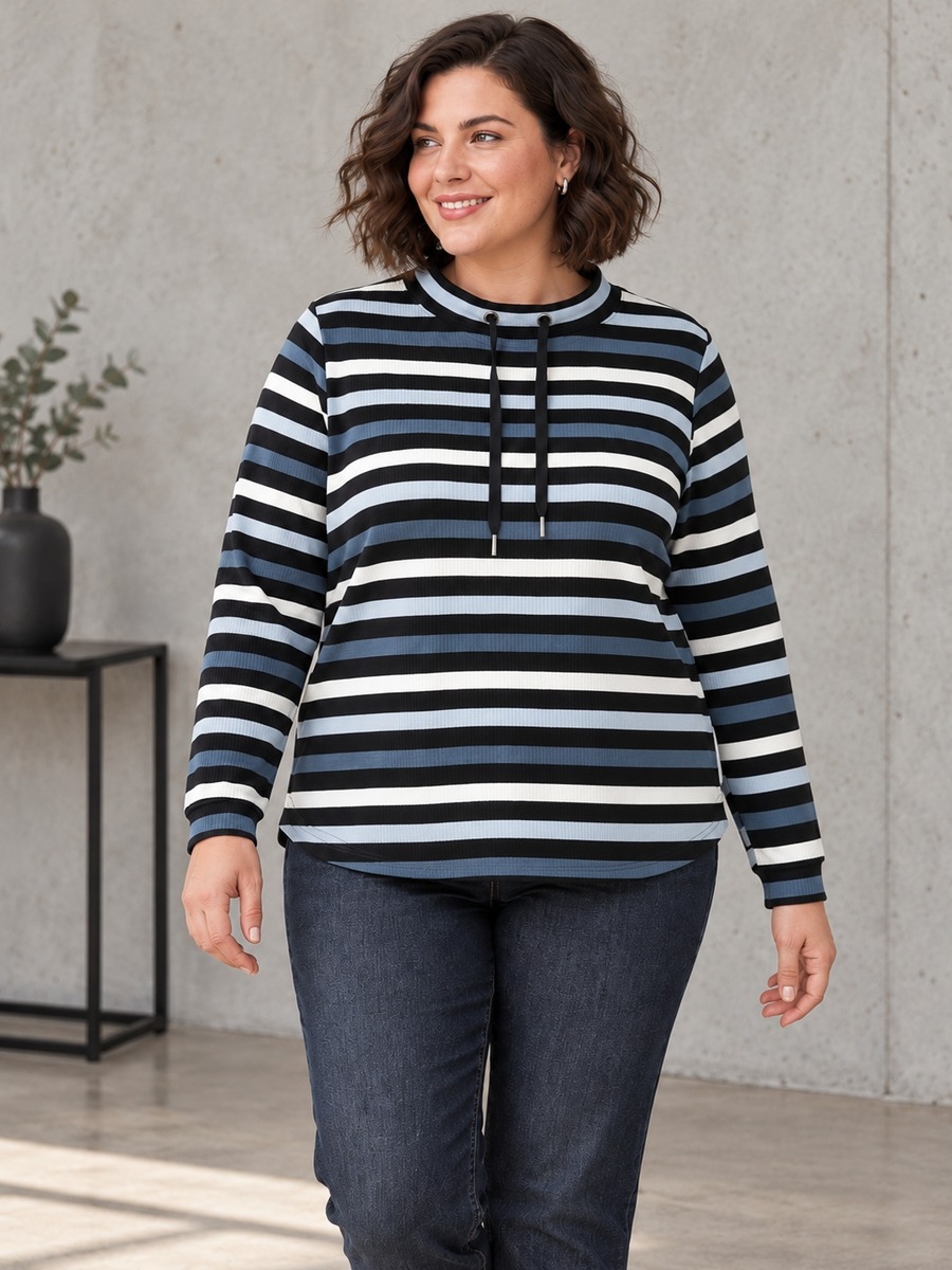 Ringel-Sweatshirt mit Tunnelzugkragen Ringel-Sweatshirt mit Tunnelzugkragen