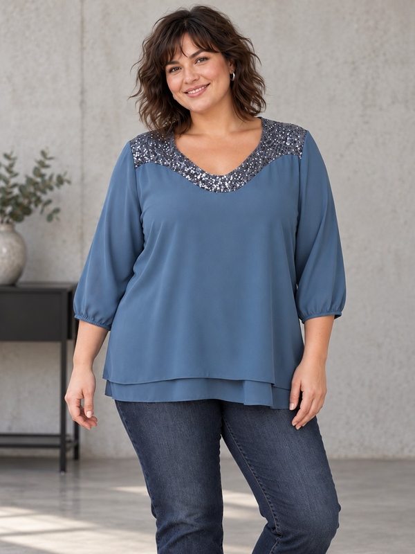 Blusenshirt mit Pailletten und 3/4 Arm