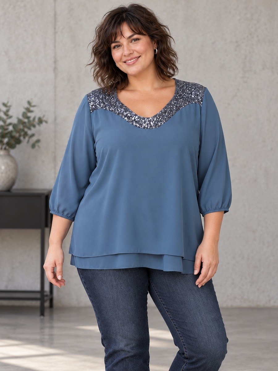 Blusenshirt mit Pailletten und 3/4 Arm Blusenshirt mit Pailletten und 3/4 Arm