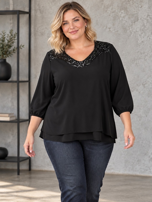 Blusenshirt mit Pailletten und 3/4 Arm