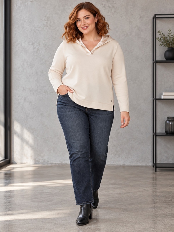 Edles Sweatshirt mit Kapuze und Satin Edles Sweatshirt mit Kapuze und Satin