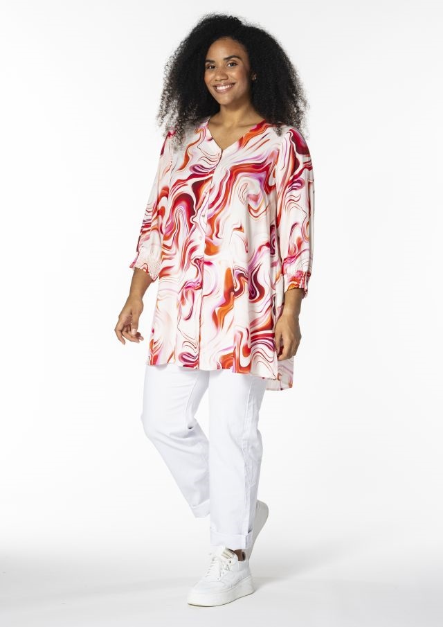 Abstrakte Bluse mit V-Ausschnitt kurzarm Abstrakte Bluse mit V-Ausschnitt kurzarm
