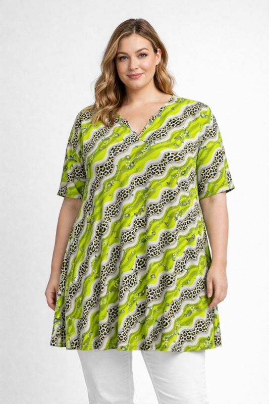 Tunika-Shirt kurzarm A-Linie Leogr�n
