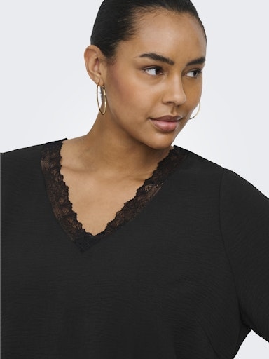 Blusentop V mit Spitze kurzarm