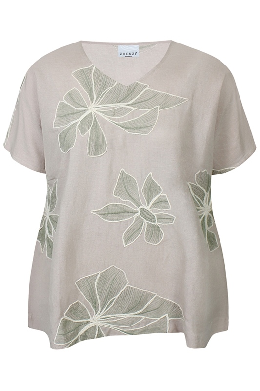 Leinenbluse mit Stickerei kuzarm