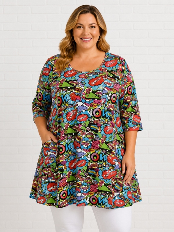 Tunika-Shirt kurzarm A-Linie Bang