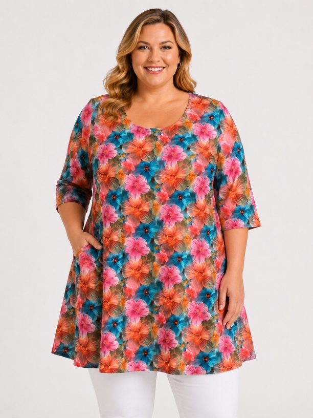 Tunika-Shirt kurzarm A-Linie Flower Tunika-Shirt kurzarm A-Linie Flower