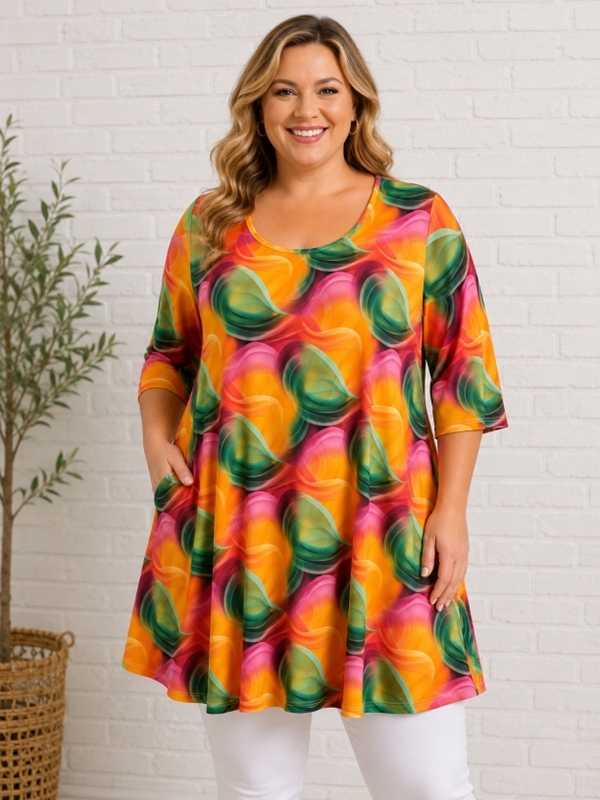 Tunika-Shirt kurzarm A-Linie Tropical Tunika-Shirt kurzarm A-Linie Tropical