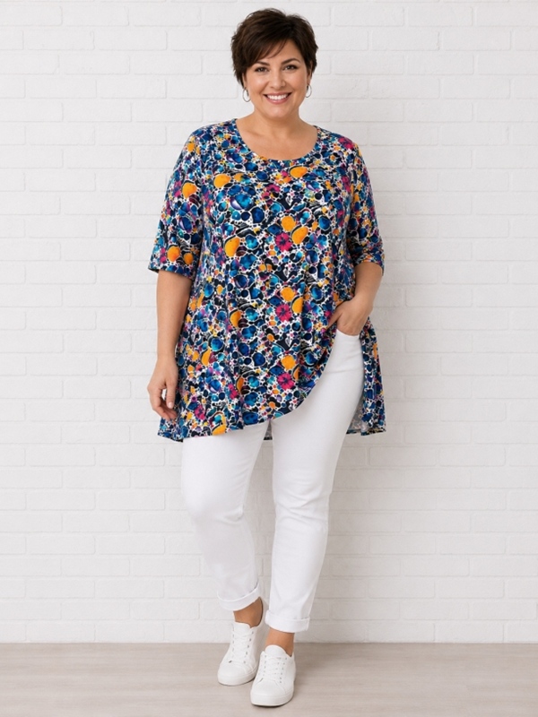 Tunika-Shirt kurzarm A-Linie Mischmasch