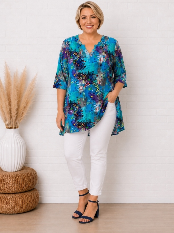 Tunika-Shirt kurzarm A-Linie Aquamarin Tunika-Shirt kurzarm A-Linie Aquamarin