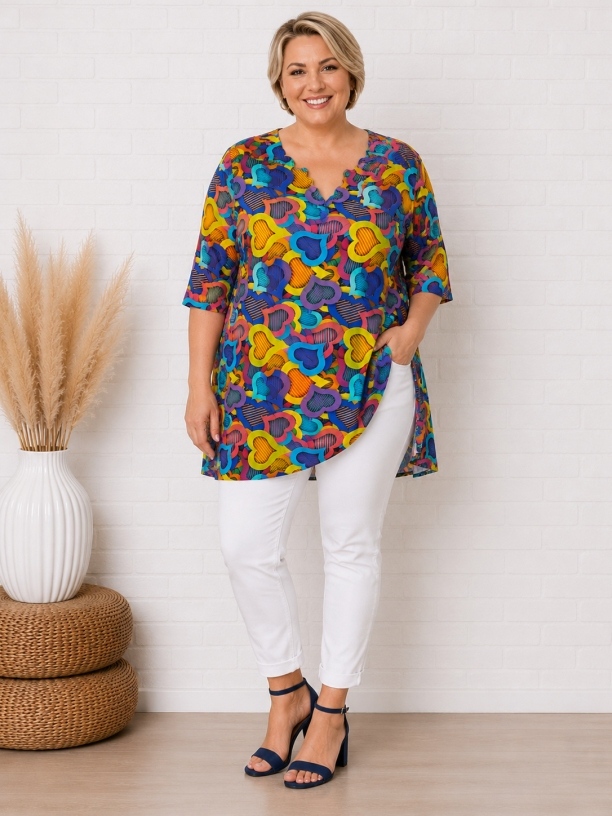 Tunika-Shirt kurzarm A-Linie Heart Tunika-Shirt kurzarm A-Linie Heart
