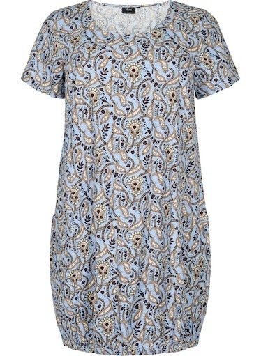 Gemustertes Kleid kurzarm mitTaschen