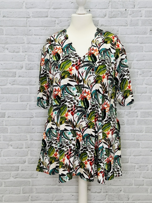Tunika-Shirt kurzarm A-Linie Dschungel