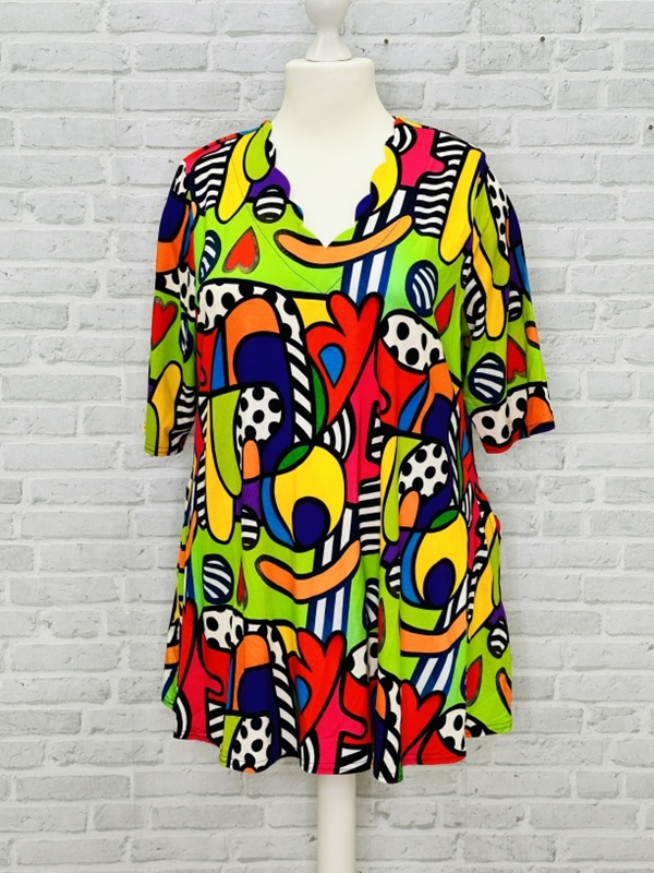 Tunika-Shirt kurzarm A-Linie Popart