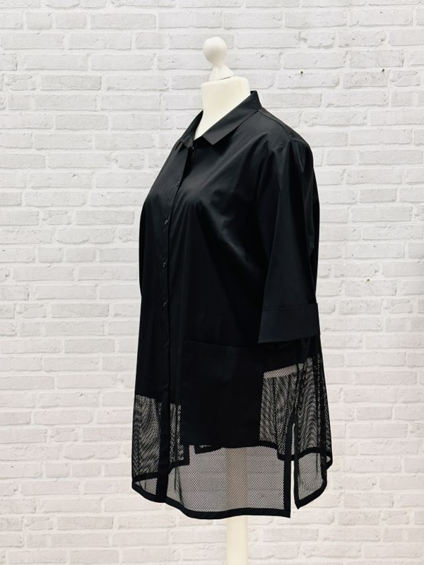 Long-Bluse mit Netzeinsatz  3/4 Arm