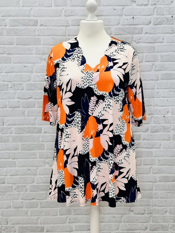 Tunika-Shirt kurzarm A-Linie Blueorange