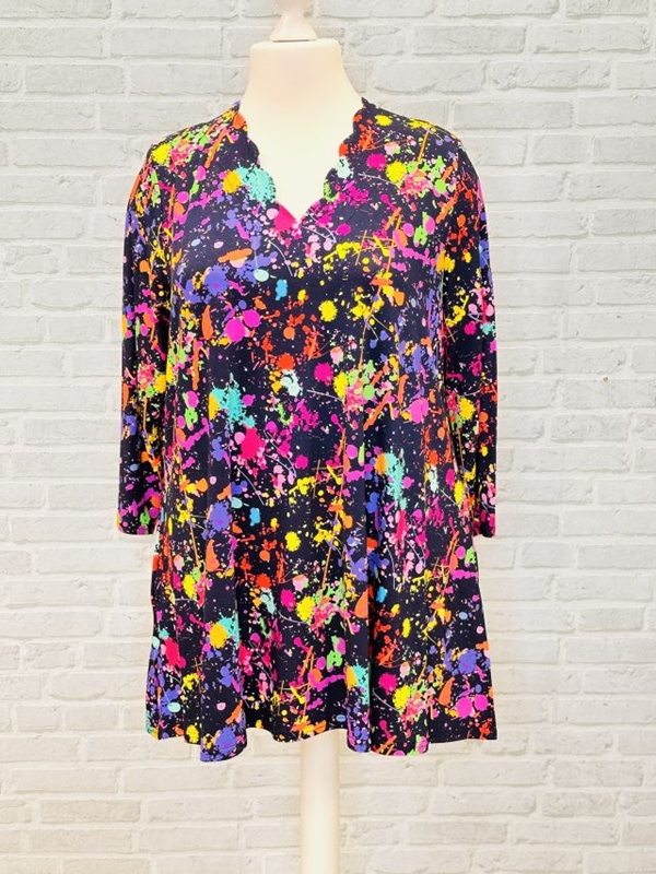 Tunika-Shirt langarm A-Linie Kleks