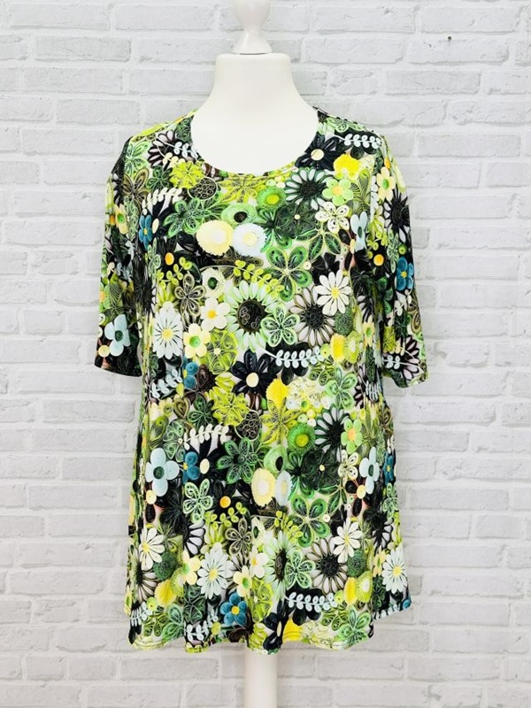 Tunika-Shirt kurzarm A-Linie Flowergreen
