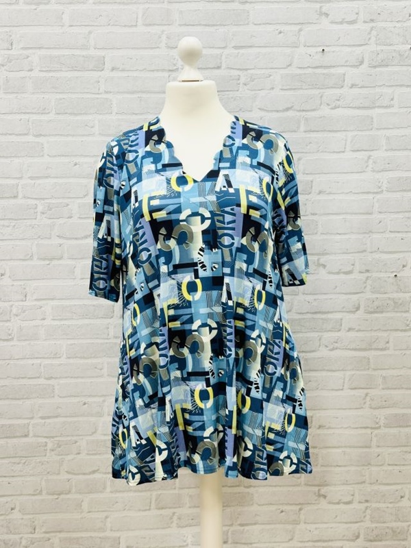 Tunika-Shirt kurzarm A-Linie Blau