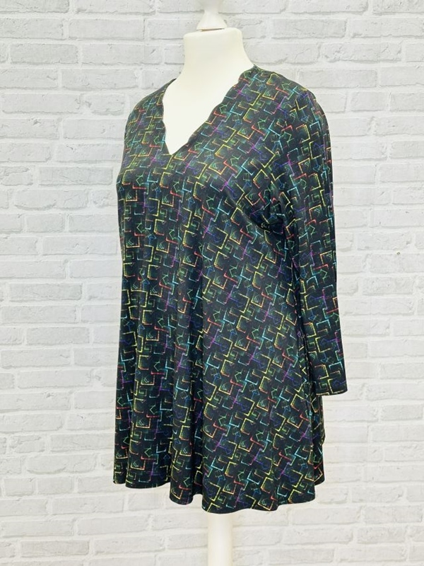 Tunika Shirt Langarm A-Linie Geo