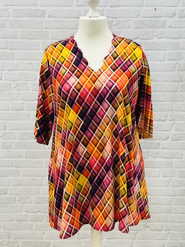 Tunika-Shirt kurzarm A-Linie Raute