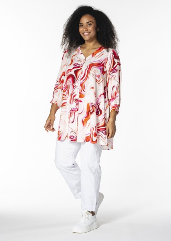 Abstrakte Bluse mit V-Ausschnitt kurzarm
